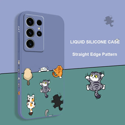 Cute Climbing Cat Phone Case For Samsung Galaxy S25 S24 S23 S22 S21 S20 S10 S10E Ultra Plus FE Note 20 Ultra Plus Cover