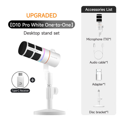 COMICA D10/D10 PRO RGB Cardioid USB/XLR Dynamic Desktop Gaming Mic Wired/Wireless Microphone for Streaming Interview Podcast