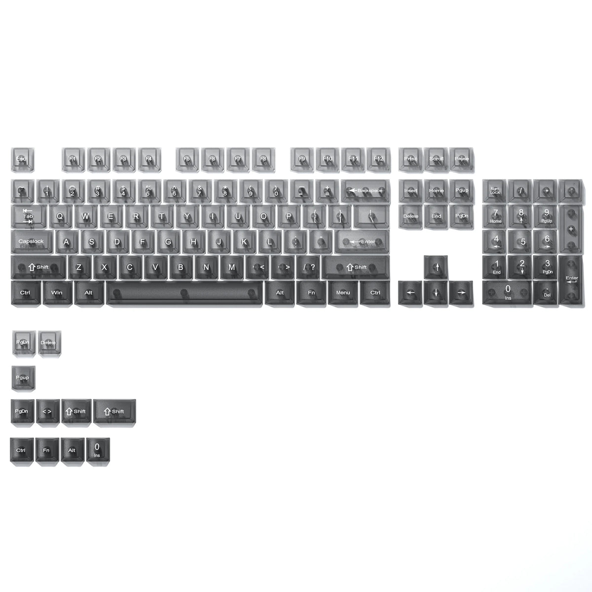 115 Keys Black Transparent Clear Keycaps Crystal Ceramic PC Keycap RGB Shine Through Key Cap MDA Profile for MX Switch Keyboard