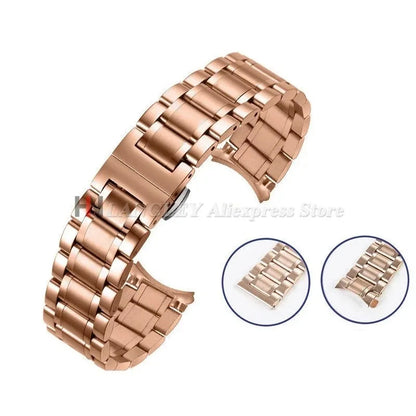 Curved End Solid Stainless Steel Watch Strap 12 14 16 18 20 21 22 24mm Metal Band Butterfly Buckle Universal Barcelet Watchbands