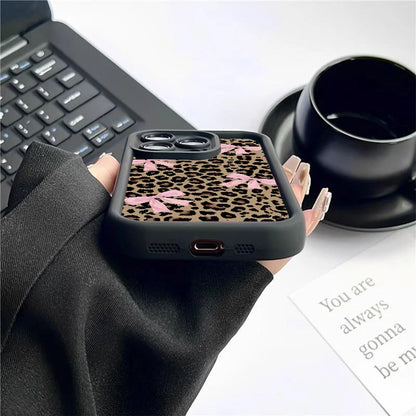 Leopard Print Bow case for iphone 11 12 13 14 15 16 17Pro Max Plus  AIR Series Waterproof Shockproof Anti-Fall Scratch Resistant