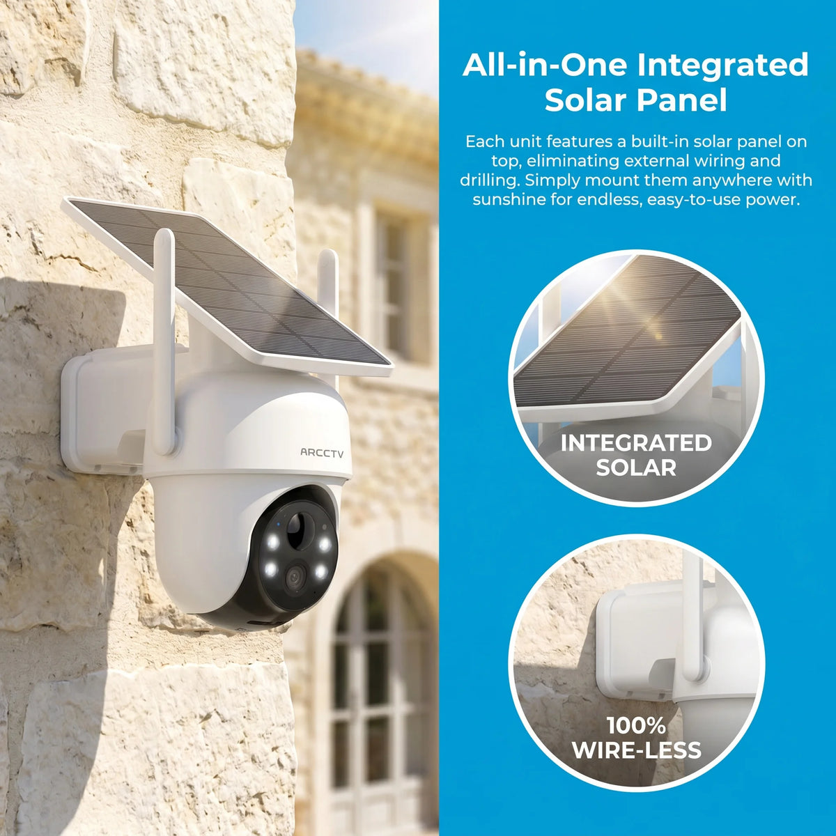 ARCCTV 4MP Wifi Solar Camera Kit Outdoor Wireless Security Surveillance Camera Set Siren Alarm Humanoid Detection Two Way Audio