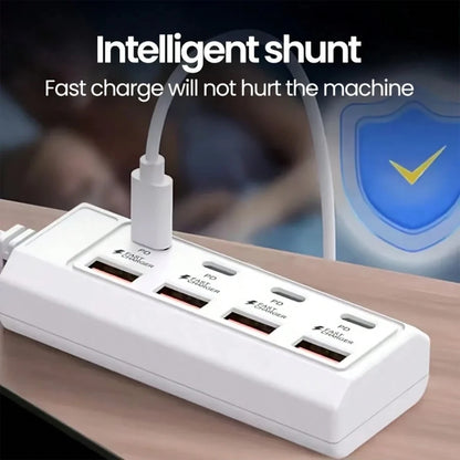 [8-Terminal Station Fast Charging USB Hub] Equipped with 4 USB and 4 PD Ports | 25W Fast Charging, Suitable for Computers