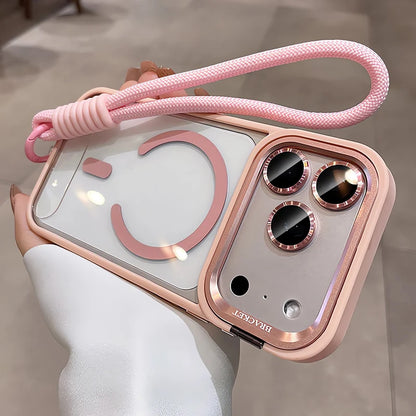 New Tech-Style Magnetic Drop-proof Full-wrap Phone Case with Holder Lanyard for iPhone 17 16 15 14 13 12 11 Pro Max Plus Air