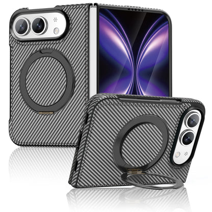 For iPhone Duo Case Luxury Carbon Fiber Texture Magnetic 360 Rotating Ring Holder Shockproof Protection Back Cover Accessories