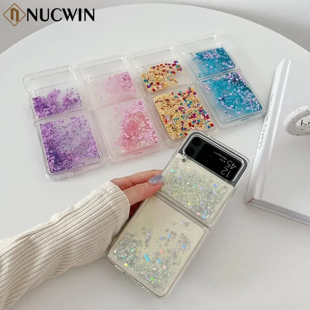 for Samsung Z Flip 8 Quicksand Love Heart Case For Samsung Galaxy Z Flip 7 6 5 4 3 Z flip 8 Glitter Fluorescence Luminous Cover