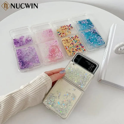 for Samsung Z Flip 8 Quicksand Love Heart Case For Samsung Galaxy Z Flip 7 6 5 4 3 Z flip 8 Glitter Fluorescence Luminous Cover