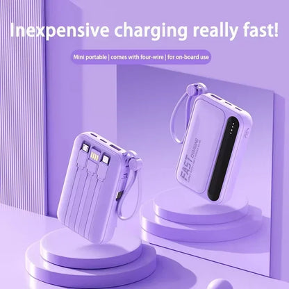 Lenovo New 500000mAh 4 Cables High Capacity Mini Power Bank Fast Charging Portable External Battery Supply New For iPhone Xiaomi