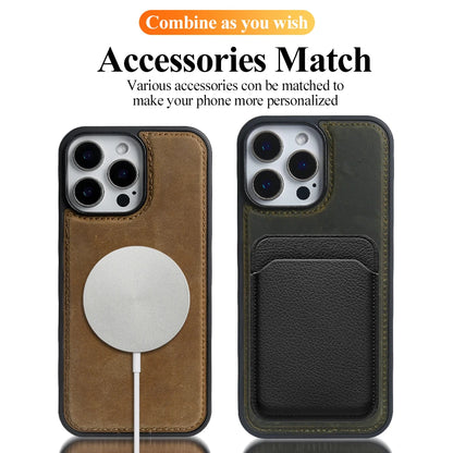 Vintage Magnetic Crazy Horse Genuine Leather Case For iPhone 16 Pro Max 17 15 13 14 12 Cover Retro Back Cases Protective Fundas