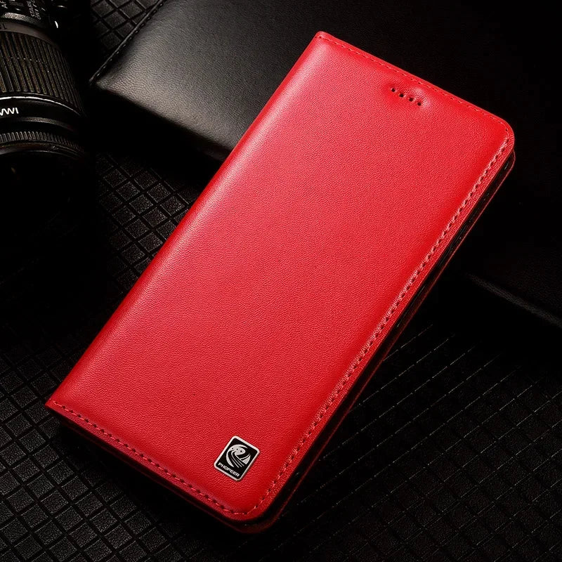 For SAMSUNG Galaxy S26 S25 S24 S23 Ultra Plus FE Edge 5G Flip Case Napa Texture Magnetic Cover Cowhide Genuine Leather Cases