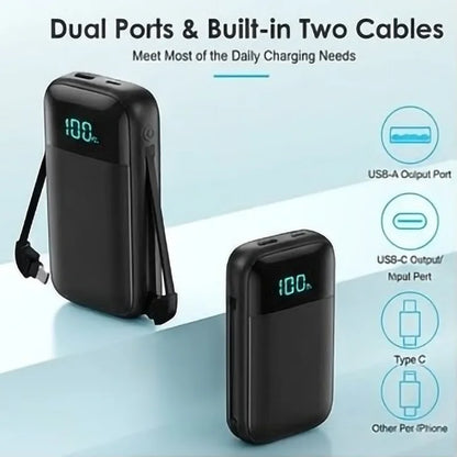 13800mAh Power Bank Built-in Cables 18W PD Fast Charging Portable Charger LCD Digital Display 4 Outputs Battery Pack for iPhone 17 16 15 14 13 Pro Max Samsung Galaxy S26 S25 S24 Ultra Google Pixel Tablet