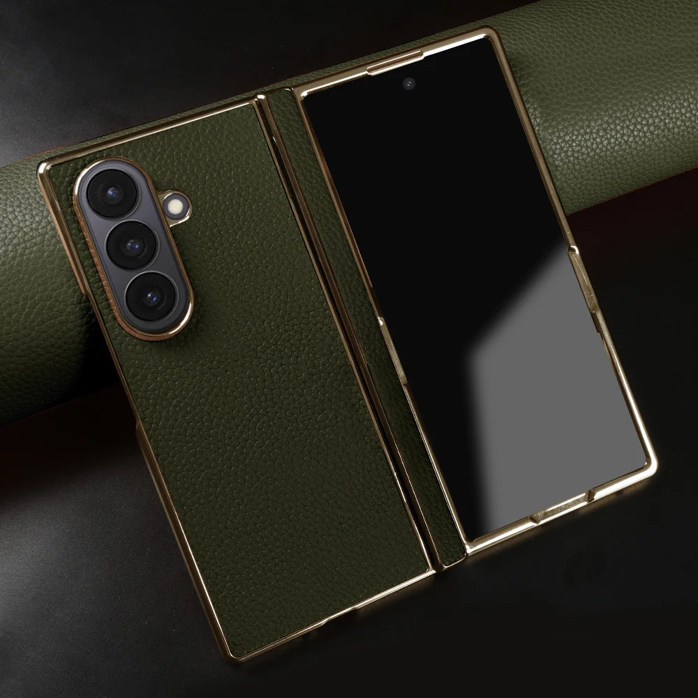 Lychee Genuine Leather Case For Samsung Galaxy Z Fold 8 6 5 4 Fold8 Ultra 8wide Fold7 Fold5 Fold6 Phone Cases Cover Funda Coque