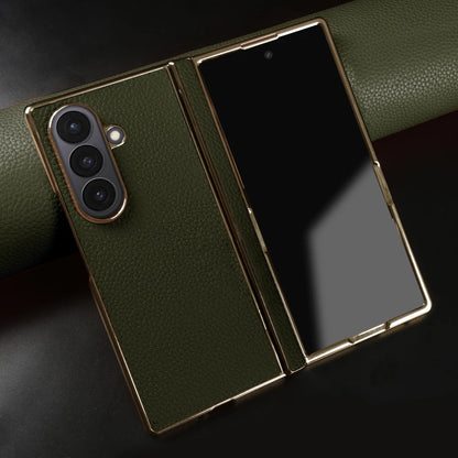 Lychee Genuine Leather Case For Samsung Galaxy Z Fold 8 6 5 4 Fold8 Ultra 8wide Fold7 Fold5 Fold6 Phone Cases Cover Funda Coque