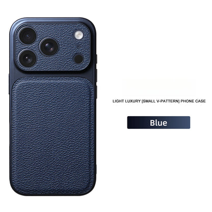 Solid Color Lychee Grain Leather Phone Case, Anti-Scratch & Shockproof Protective Cover for iPhone 17 Pro Max  16 15 14 13 Air