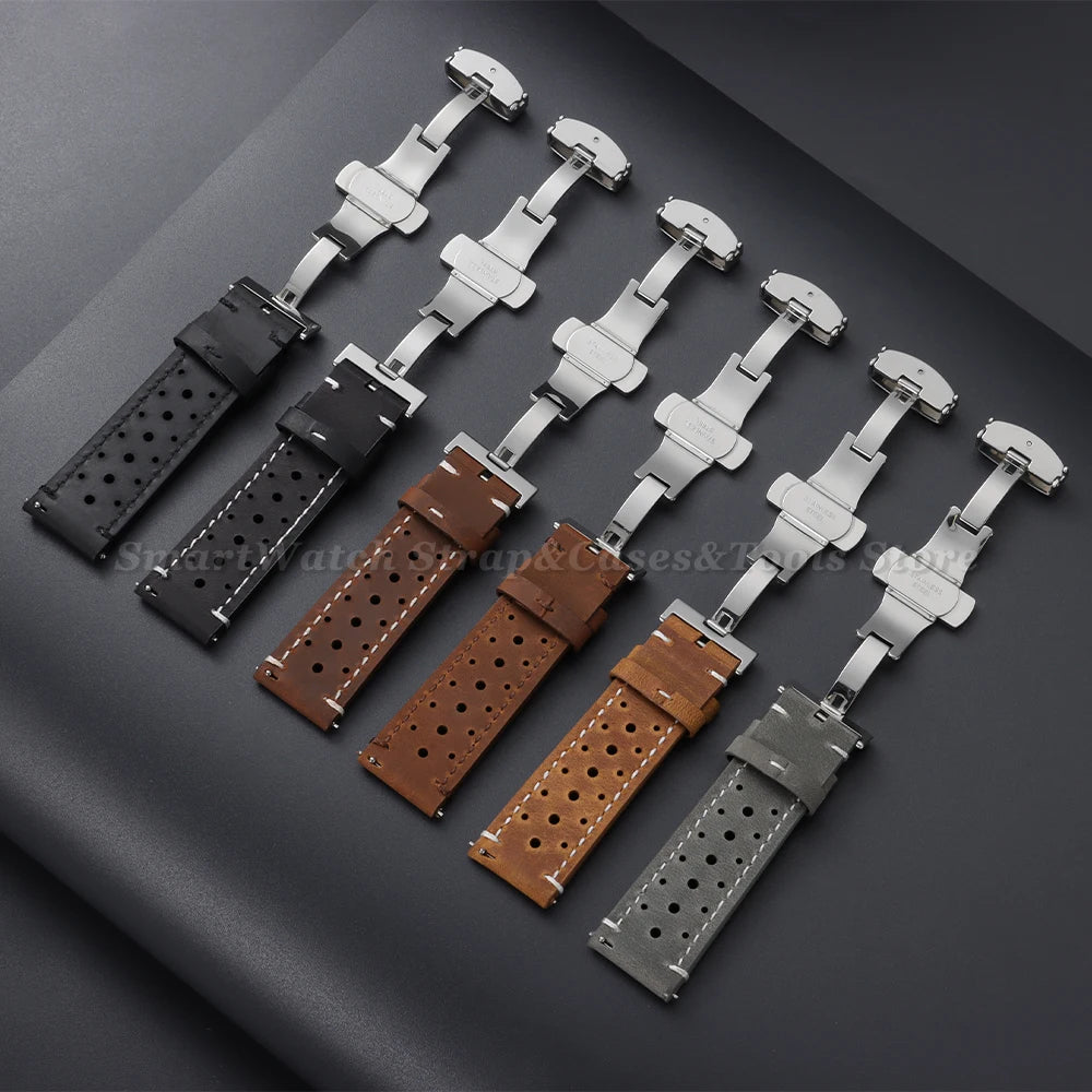 18/19/20/21/22/24mm Vintage Cowhide Watch Strap Brown Black Top-Grain Leather Watch Band Quick Relase Butterfly Buckle Bracelet