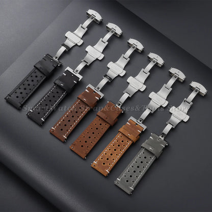 18/19/20/21/22/24mm Vintage Cowhide Watch Strap Brown Black Top-Grain Leather Watch Band Quick Relase Butterfly Buckle Bracelet