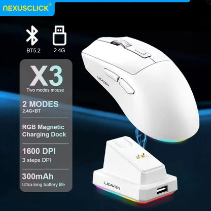 NexusClick Dual Mode Wireless Gaming Mouse,Lightweight RGB Backlit Magnetic Charging Dock DPI Adjustable Ergonomic for Laptop PC