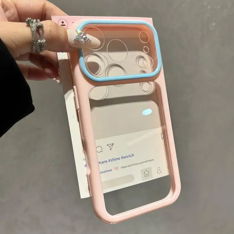 Luxury Candy Color Contrast Transparent Case for iPhone 17 16 15 18 Pro Max 14 11 12 13 Clear Ultra Slim Shockproof Ins Cover