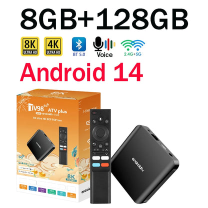 TV98 ATV Plus TV Box 8GB 128GB Android14 Allwinner H313 Quad Core 4G 5G Dual Wifi BT5.0 Smart Voice Control HD 4K 8K TV Box IPTV
