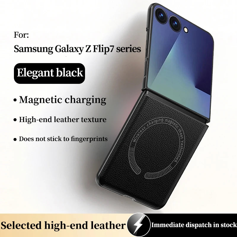 For Magsafe Magnetic Leather Phone Case for Samsung Galaxy Z Flip 8 7 6 5 4 ZFlip 7FE 5G Wireless Charging Protective Back Cover
