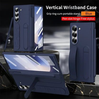 Modern Wrist Band Holder Hinge Case For Samsung Z Fold 7 6 5 4 3 Wrist Band Holder Pen Slot S Pen & Screen Protector Film Cover