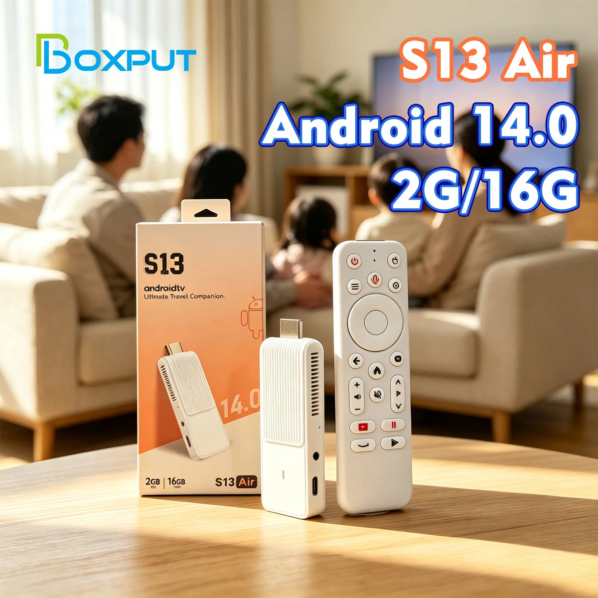 S13 Air Smart TV Stick Android 14 Rockchip RK3518, 2.4G&5G WiFi6 Dual Band, 2GB 16GB ROM 4K HDR Bluetooth Voice Remote Control