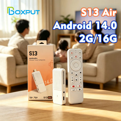 S13 Air Smart TV Stick Android 14 Rockchip RK3518, 2.4G&5G WiFi6 Dual Band, 2GB 16GB ROM 4K HDR Bluetooth Voice Remote Control