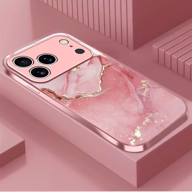 Texture pink Miss protective case Phone Case Metallic paint Glass PhoneCase for iPhone 17、16、15、14、13、12、11pm Pro PlusC