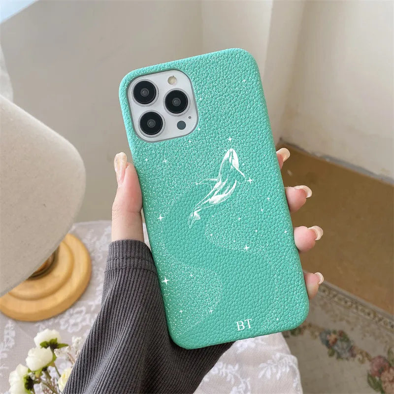 Personalised Letters Pebble Grain Leather Stars Whale Casesfor iphone 17 12 14 13 15 16 Pro Max 17 air 14Plus Luxury Hard Covers