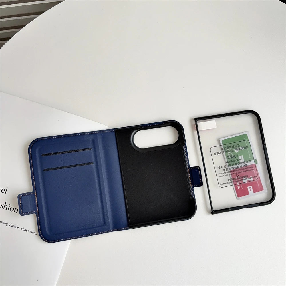 Invisible Support Bracket Card Holder Bag Phone Case For iPhone Duo 18 Fold 360 Degree Rotating Bracket Leather Wallet Cover