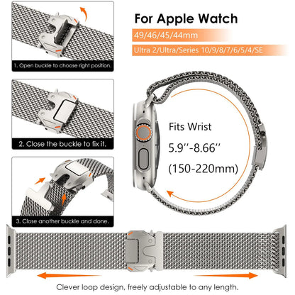 Milanese Loop For Apple Watch Band Ultra 3 49mm 46mm 45mm 44mm 42mm Stainless Steel Metal Strap for iWatch Series11 10 9 8 7 6 5