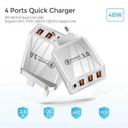 48W 3USB Fast Charger Type C QC 3.0 Portable Wall Charger PD Fast Charge EU/US Plug For Samsung Huawei Xiaomi Phone Wall Adapter