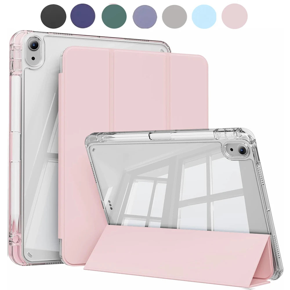 Crystal Clear Case For iPad 5 6 7 8 9 10 11 Air 11 13 inch /Mini 6th 7th gen /Pro 11 12.9 (3rd/4th/5th/6th gen) with pen holder