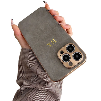 Leather Personalised Customized Name Case For Iphone 11 12 13 14 15 16 17 Pro Max 17 Air Plating Frame Lambskin Initials Cover