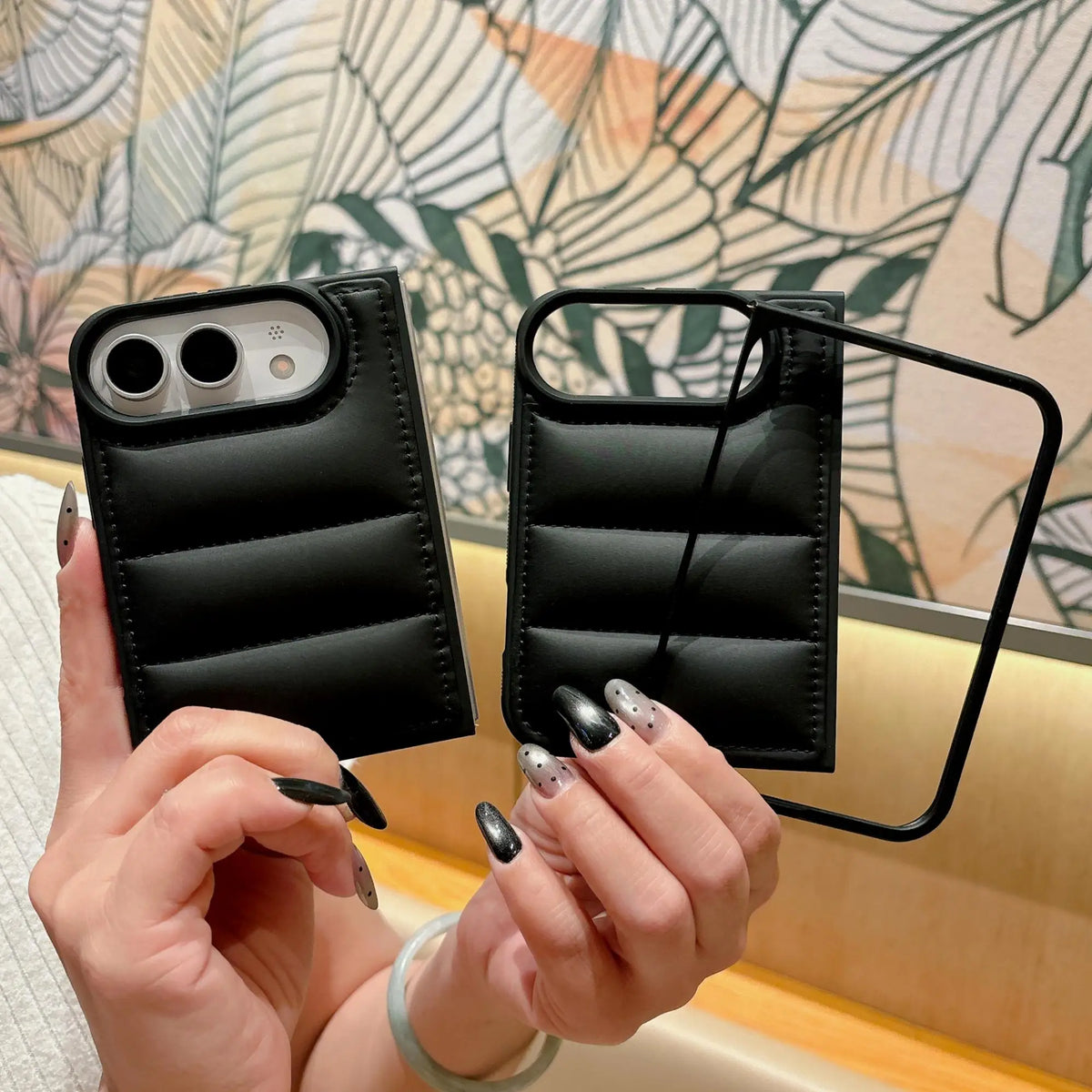 Ins PU Leather Solid Color Down Jacket Phone Case for IPhone Duo  Half-Wrapped Anti Scratch Shockproof Protection Cover