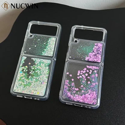 for Samsung Z Flip 8 Quicksand Love Heart Case For Samsung Galaxy Z Flip 7 6 5 4 3 Z flip 8 Glitter Fluorescence Luminous Cover