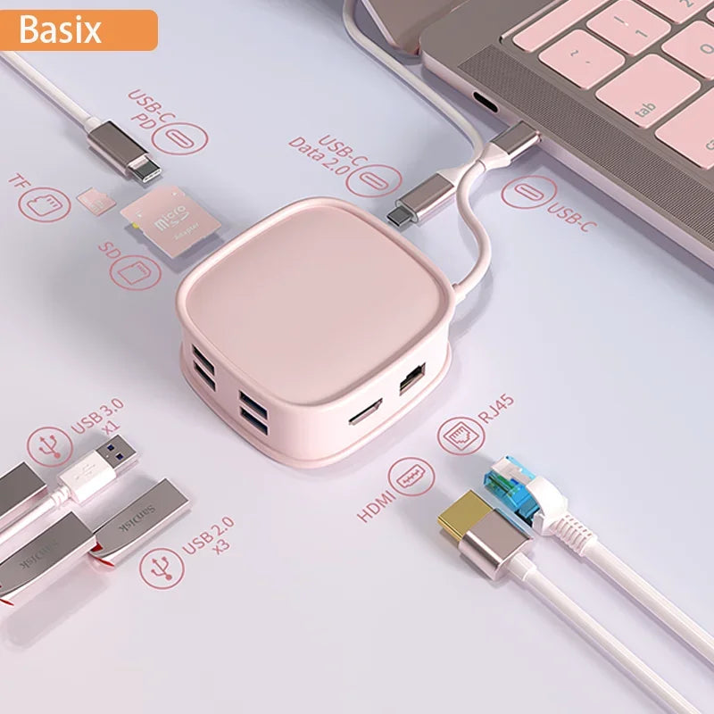 USB C HUB Type C Adapter 10 in 1 To 4K HDMI-compatible Adapter with RJ45 SD/TF Card Reader Fast Charge For Macbook Air USB C HUB