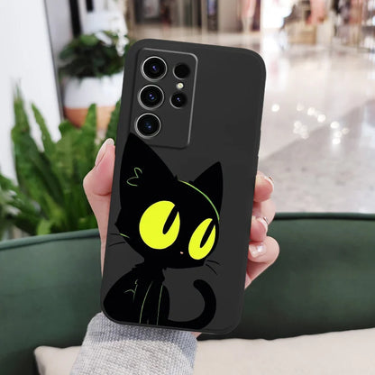 Fluorescent Cat Phone Case For Samsung Galaxy S25 S24 S23 S22 S21 S20 Ultra FE S10 S10E Plus Note 20 Ultra Silicone Cover