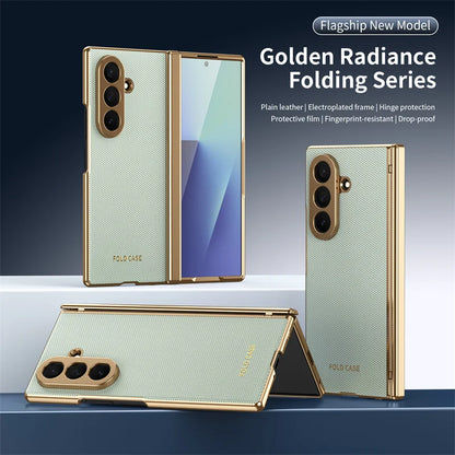 Leather Electroplated Frame Hinge Protect Case For Samsung Galaxy Z Fold 8Ultra 8 7 6 5 4 3 Screen Protect Film Shockproof Cover