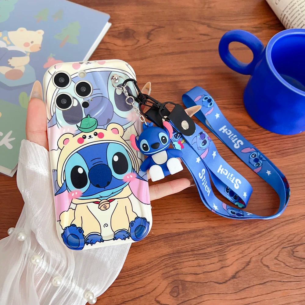 3D cartoon Stitch with lanyard protective cover For Samsung Galaxy S8 S9 S10 Lite S20 S21 S22 S23 S24 S25 FE S26 edge Plus Ultra