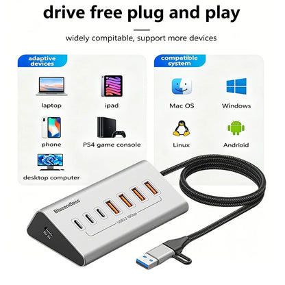 KEBIDUMEI 10Gbps 7 In 1 Docking Station USB 3.2 GEN 2 HUB Data Transfer Adapter USB Splitter Computer Accessories For PC Laptop