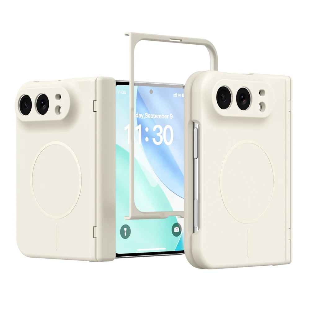 KEYSION Magnetic Fold Phone Case for MagSafe for iPhone Duo Matte Hard PC Shockproof Back Cover With Hinge+ HD Screen Protector