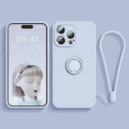 Liquid Silicone Ring Stand Magnetic Case for iPhone 17 Air 16E 15 14 13 12 11 Pro Max Plus Shockproof Soft Bumper Protectic Case