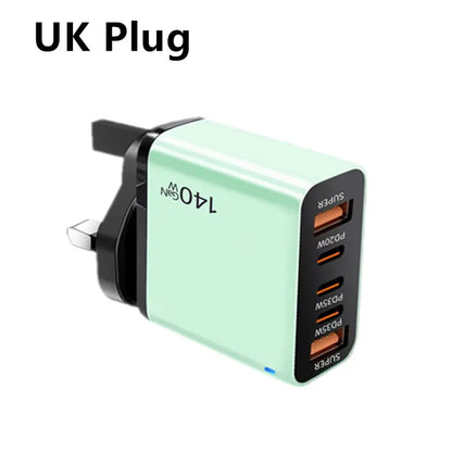 GaN 140W USB C Charger PD Fast Charging Travel Charger For iPhone Samsung Xiaomi Huawei OPPO Mobile Phone Adapter EU US UK Plug