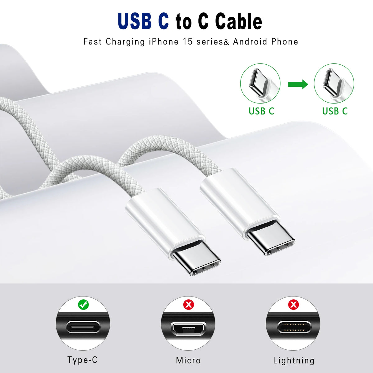 60W Type C to Type C Cable Data Line For Iphone 15 16 17 Samsung Xiaomi Fast Charging USB C to C Cable Type C Data Charger 1m2m