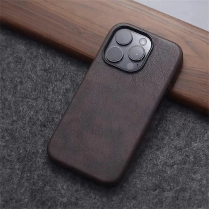 Retro Crazy Horse Leather for MagSafe Case For iPhone 18Pro 15 14 13 12 17 Pro Max Simple Leather Texture Magnetic Phone Case