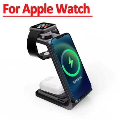 Fast Wireless Charger Stand For iPhone 17 16 15 14 Samsung S24 S23 Apple Watch 8/7 Samsung Galaxy 6/5 3 In 1 Charging Station
