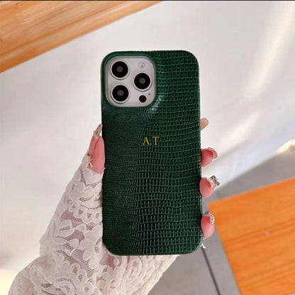 Personalise Gold Silver Initials Letters Leather Case For Iphone 15 12 14 13 16 17Pro Max 14 16 Plus Luxury Lizard PU Hard Cover