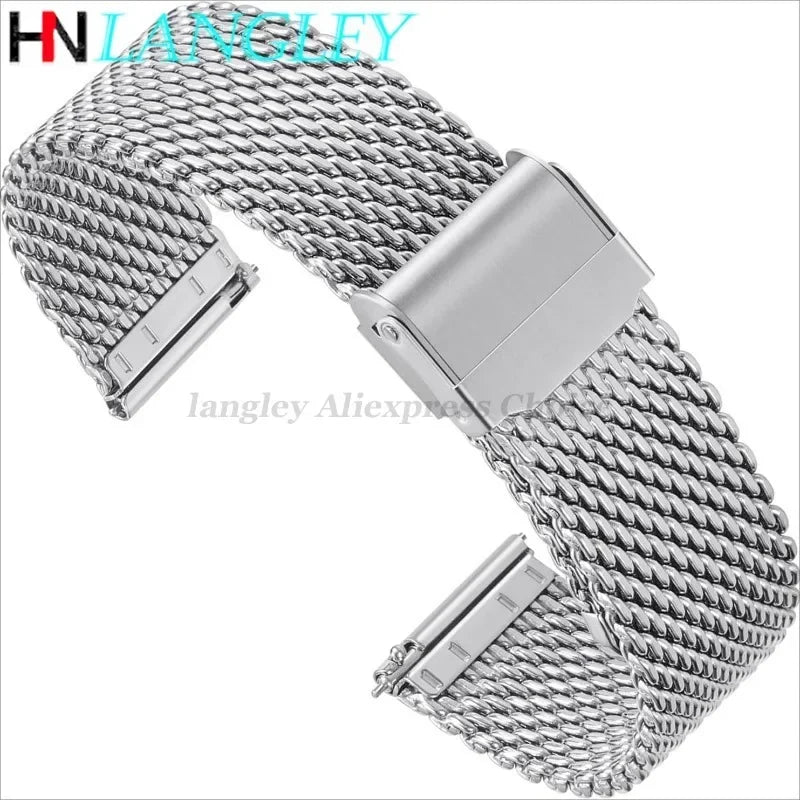 1.0mm Milanese Mesh Watchband Stainless Steel Shark Mesh Watch Strap 18mm 20mm 22mm 24mm Quick Release Bracelets for Seiko Belts