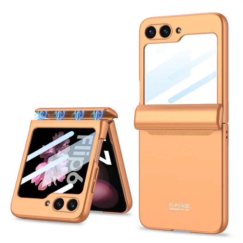 Magnetic Hinge Protection Hard PC Phone Cover for Samsung Galaxy Z Flip 8 7 6 5 4 5G Case Shockproof with Small Screen Protector